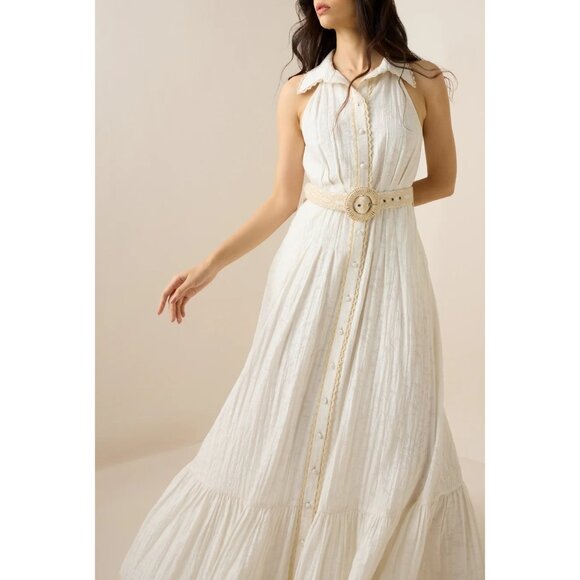 HEMANT AND NANDITA Tora Long Belt Buckle Dress in White X-Small New Maxi Gown - Picture 11 of 13